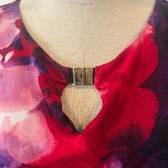 Calvin Klein XS Liquid Knit Blouse Red Purple Keyhole 3/4 Sleeves - Picture 6 of 8